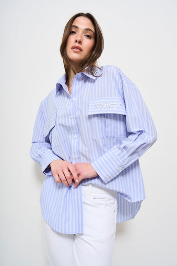 Camicia donna a righe celeste - 4