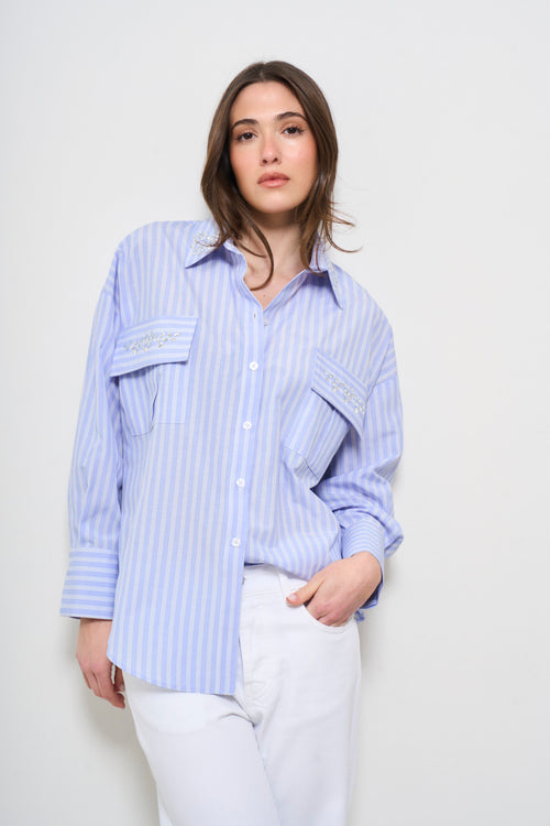 Camicia donna a righe celeste - 1