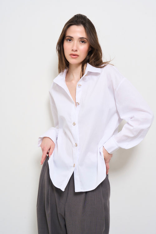 Camicia donna bianca con bottoni gioiello