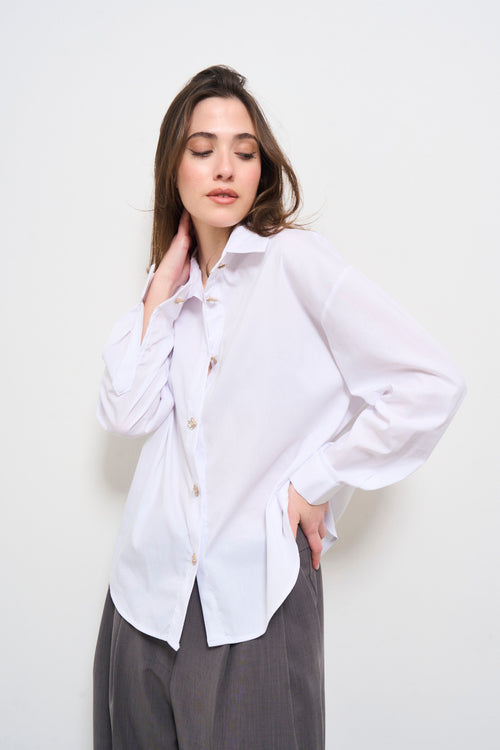 Camicia donna bianca con bottoni gioiello - 2