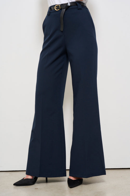 Pantalone donna blu con cintura - 2