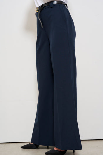 Pantalone donna blu con cintura - 3