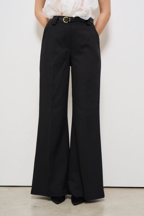 Pantalone donna nero con cintura - 1