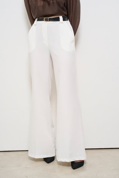 Pantalone donna bianco con cintura - 2