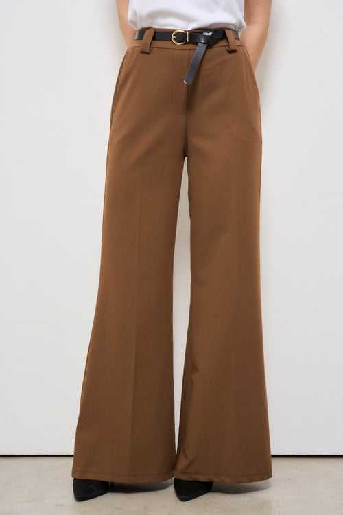 Pantalone donna marrone con cintura - 1