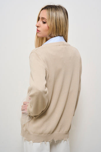 Cardigan donna beige con rotture - 3