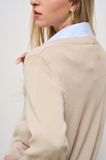 Cardigan donna beige con rotture - 4