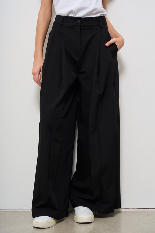 Pantalone donna nero wide-leg