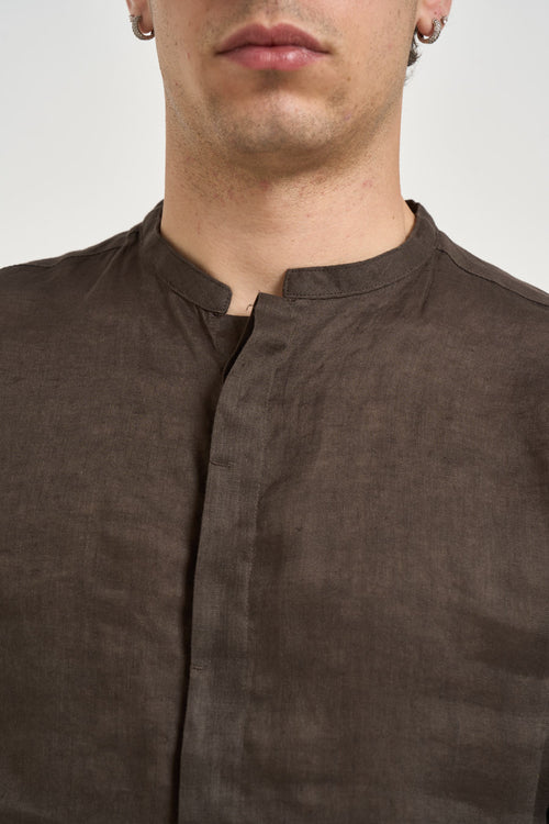 Camicia uomo in lino marrone - 2