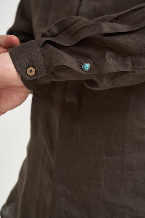 Camicia uomo in lino marrone