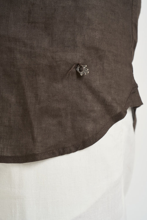 Camicia uomo in lino marrone - 2