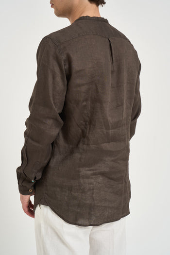 Camicia uomo in lino marrone - 5
