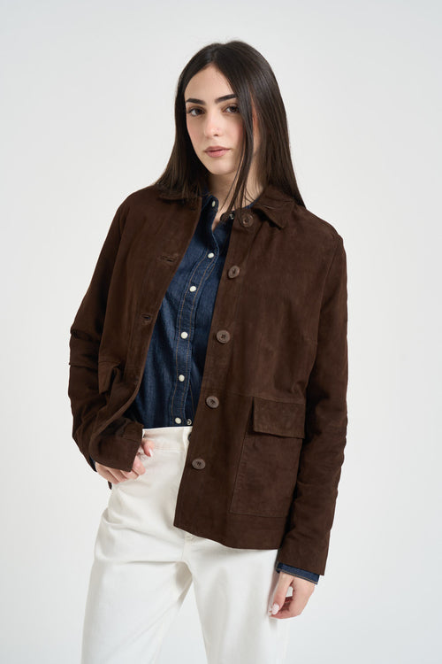 Giacca donna in suede marrone - 1