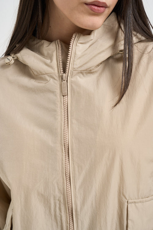 Giacca donna in nylon beige con cappuccio - 2