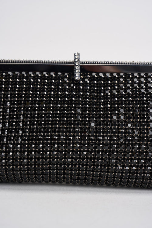 Borsa donna clutch con strass nera - 2