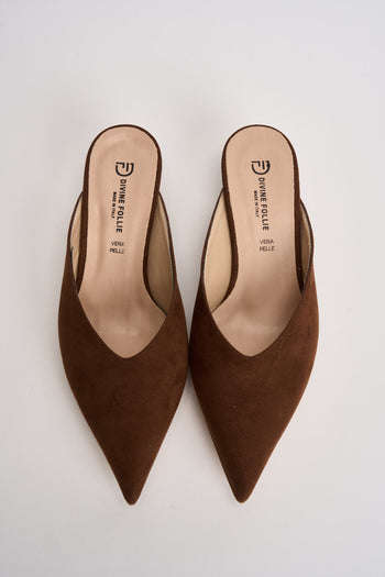 Sabot donna in suede marrone - 5