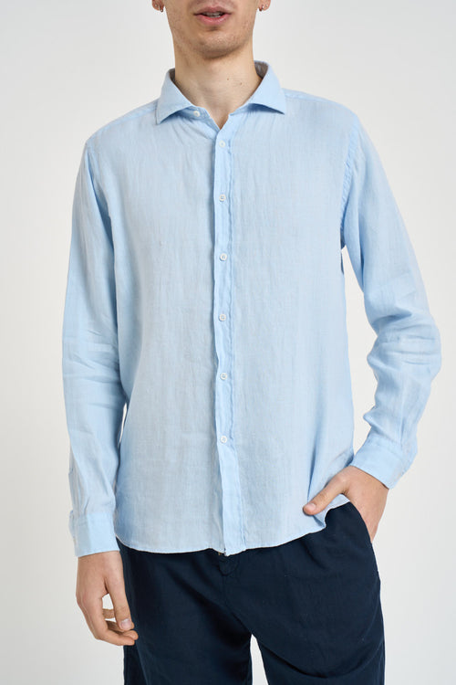 Camicia uomo in lino celeste