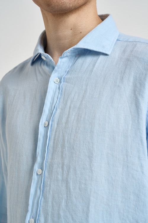 Camicia uomo in lino celeste - 2