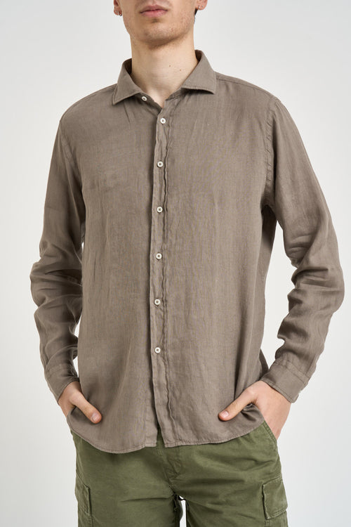 Camicia uomo in lino tortora