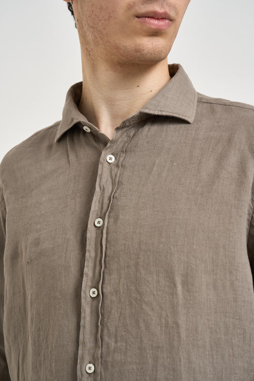 Camicia uomo in lino tortora - 2