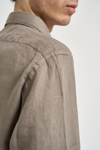 Camicia uomo in lino tortora - 4
