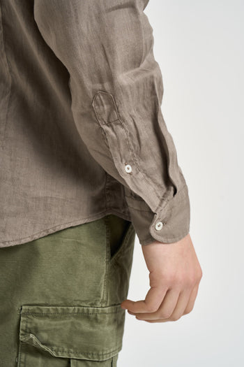 Camicia uomo in lino tortora - 5