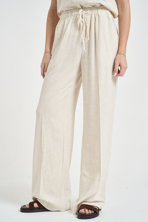 Pantalone donna gamba larga avorio - 1