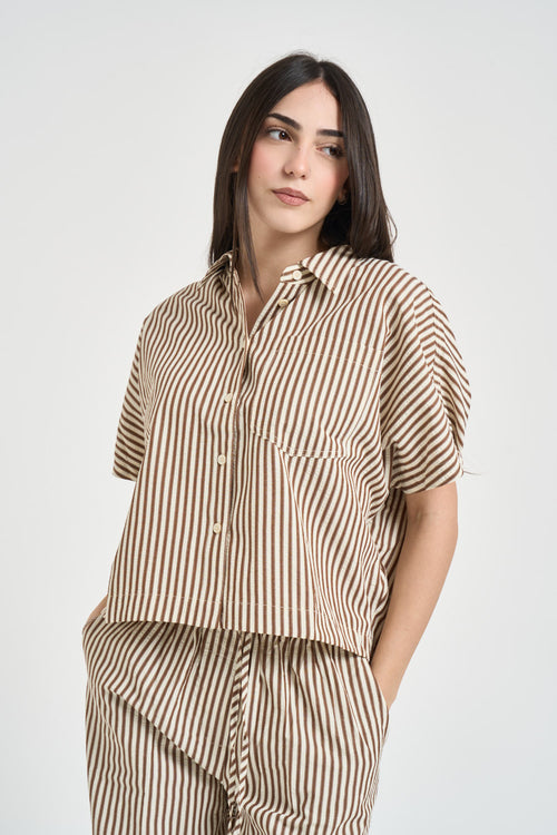 Camicia donna cropped marrone - 2