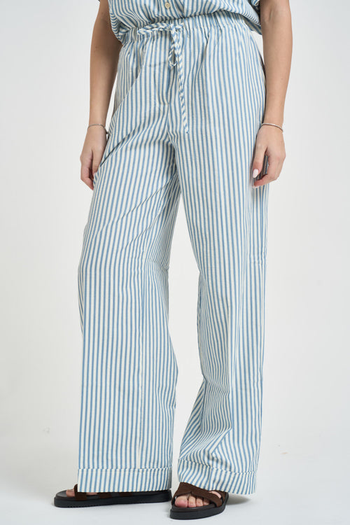 Pantalone donna a righe celeste