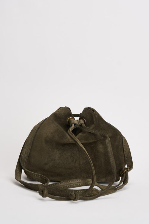 Borsa donna secchiello in suede verde militare