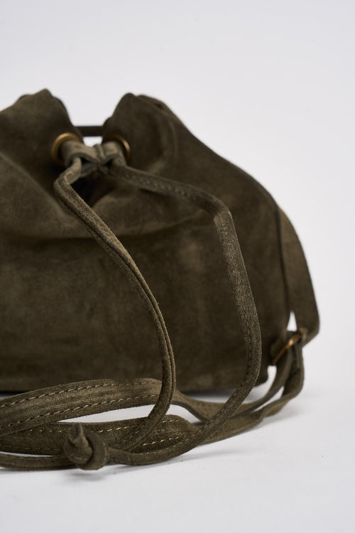 Borsa donna secchiello in suede verde militare - 2