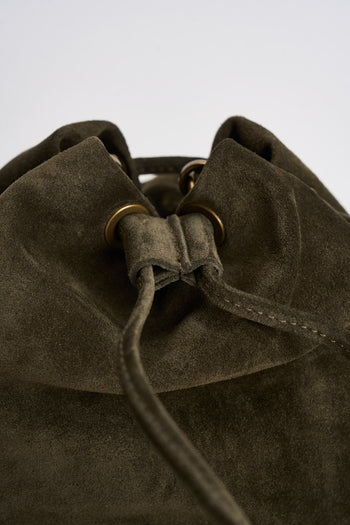 Borsa donna secchiello in suede verde militare - 3