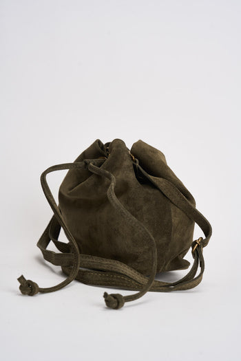 Borsa donna secchiello in suede verde militare - 4