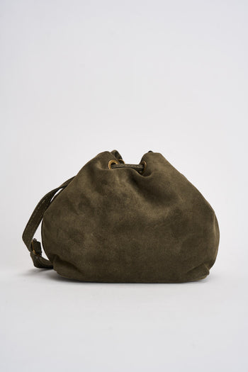 Borsa donna secchiello in suede verde militare - 5