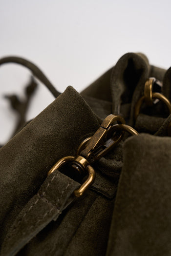 Borsa donna secchiello in suede verde militare - 6