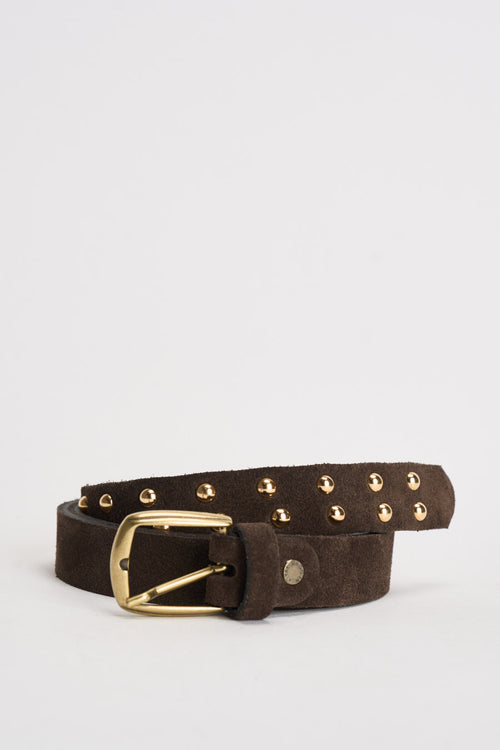 Cintura donna con borchie in suede marrone