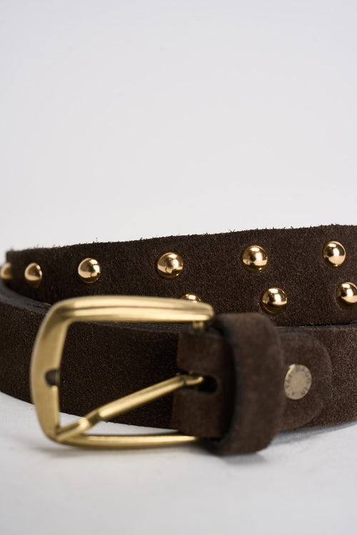 Cintura donna con borchie in suede marrone - 2