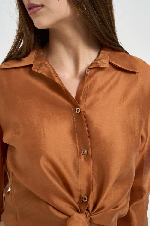 Camicia donna satinata coccio - 2