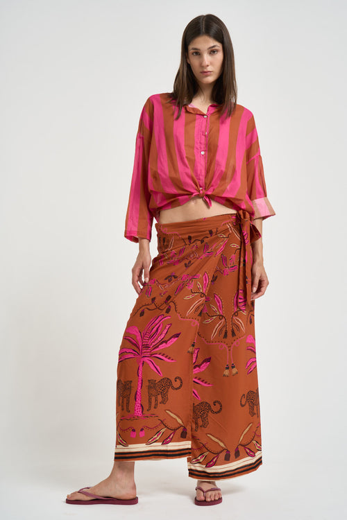 Camicia donna a righe fucsia e cammello - 1
