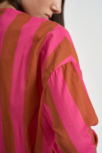 Camicia donna a righe fucsia e cammello - 5