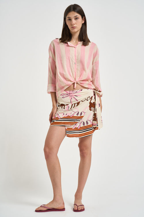 Camicia donna a righe petalo e panna - 1