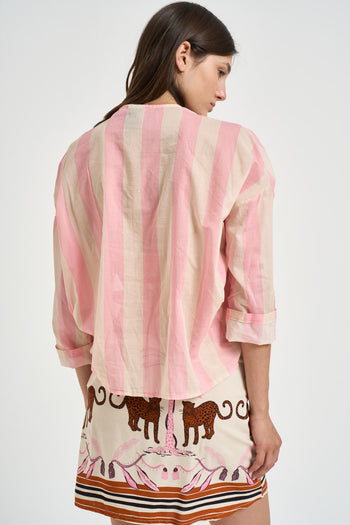 Camicia donna a righe petalo e panna - 5