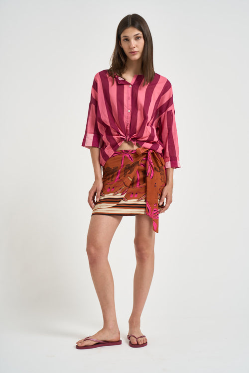 Camicia donna a righe rosa e vinaccia - 1