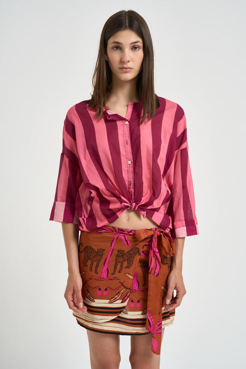 Camicia donna a righe rosa e vinaccia - 2