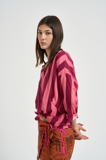 Camicia donna a righe rosa e vinaccia - 3