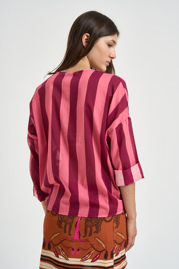 Camicia donna a righe rosa e vinaccia - 4