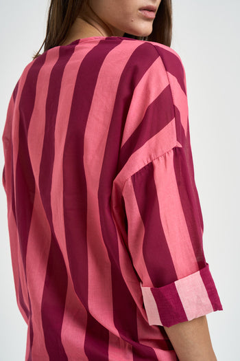 Camicia donna a righe rosa e vinaccia - 5