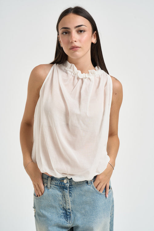 Blusa donna collo arricciato bianca