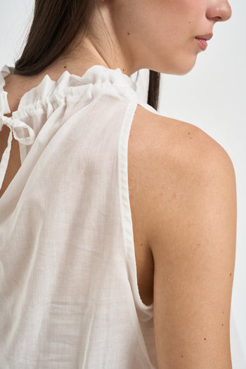 Blusa donna collo arricciato bianca - 4