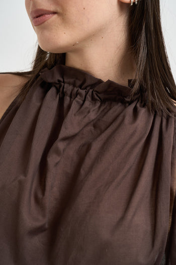 Blusa donna collo arricciato marrone - 3